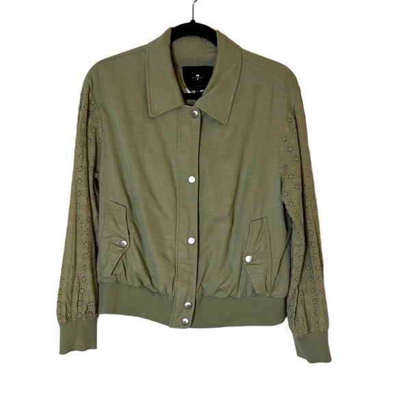 7 for All Mankind Embroidered Eyelet Sleeve Bomber Jacket - Picture 3 of 10